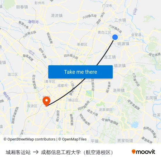 城厢客运站 to 成都信息工程大学（航空港校区） map