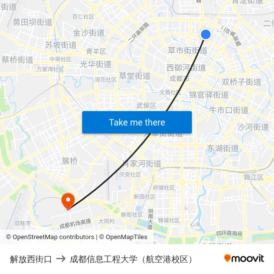 解放西街口 to 成都信息工程大学（航空港校区） map