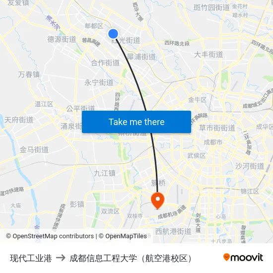 现代工业港 to 成都信息工程大学（航空港校区） map