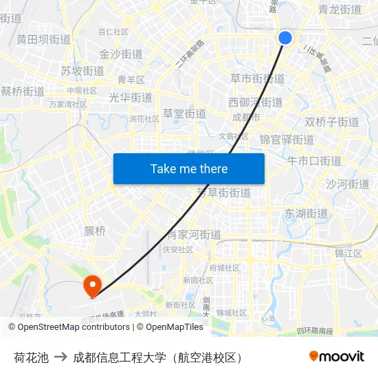 荷花池 to 成都信息工程大学（航空港校区） map