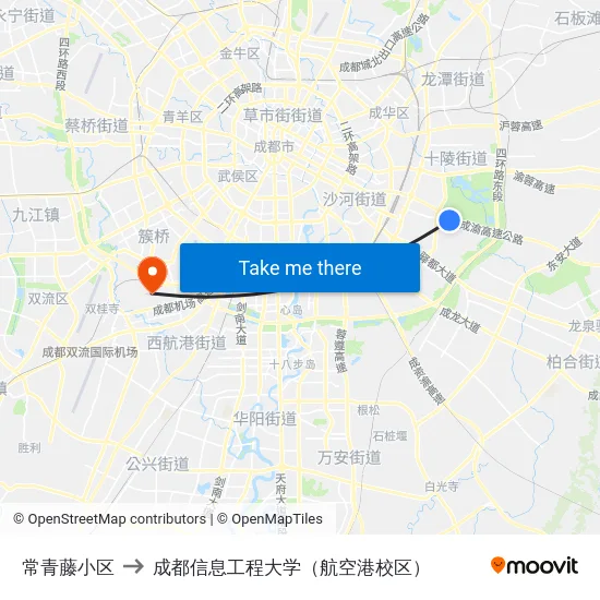 常青藤小区 to 成都信息工程大学（航空港校区） map
