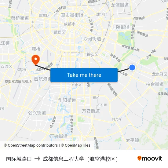 国际城路口 to 成都信息工程大学（航空港校区） map