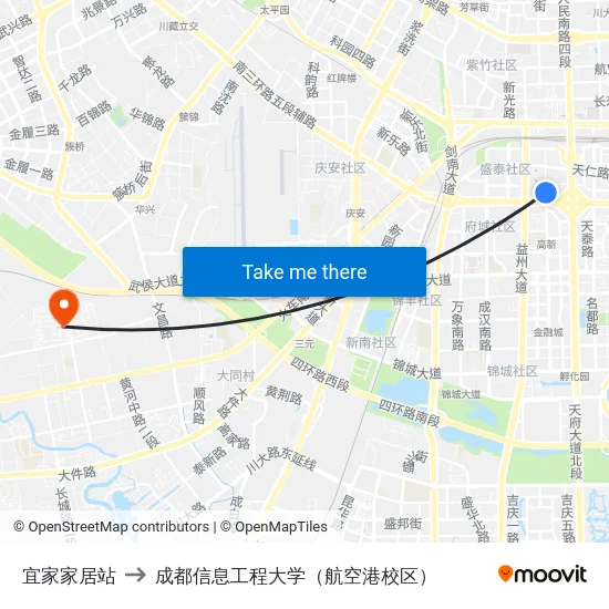 宜家家居站 to 成都信息工程大学（航空港校区） map