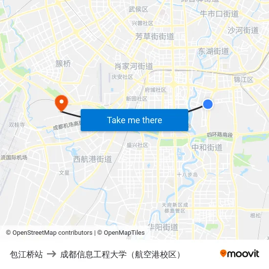 包江桥站 to 成都信息工程大学（航空港校区） map