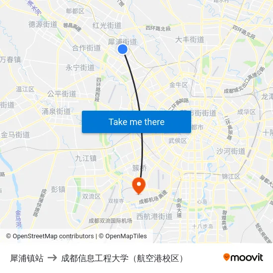 犀浦镇站 to 成都信息工程大学（航空港校区） map