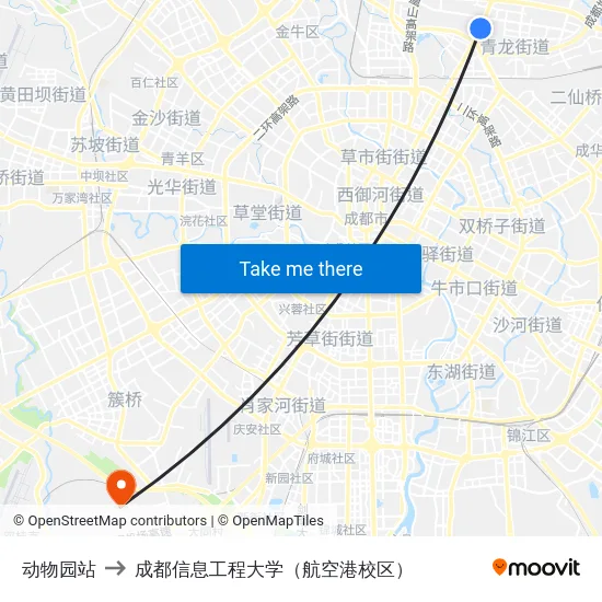 动物园站 to 成都信息工程大学（航空港校区） map