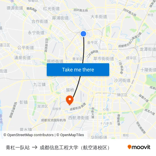 青杠一队站 to 成都信息工程大学（航空港校区） map
