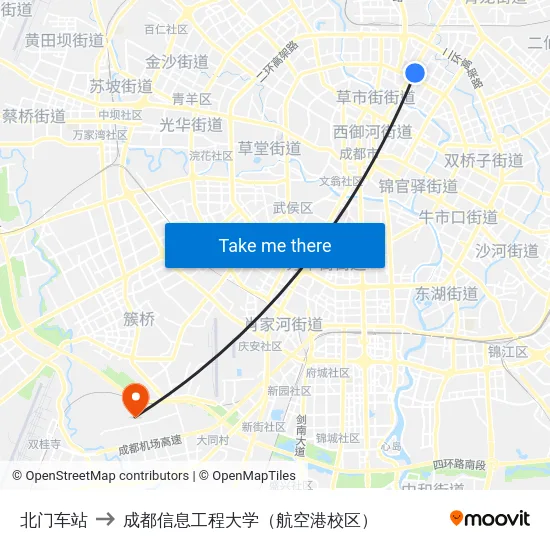 北门车站 to 成都信息工程大学（航空港校区） map