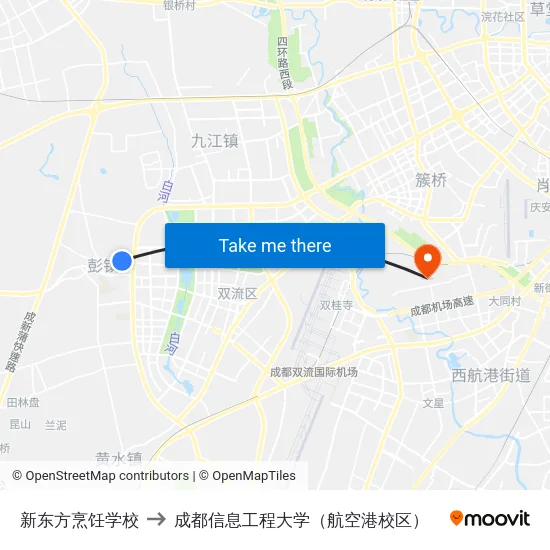 新东方烹饪学校 to 成都信息工程大学（航空港校区） map