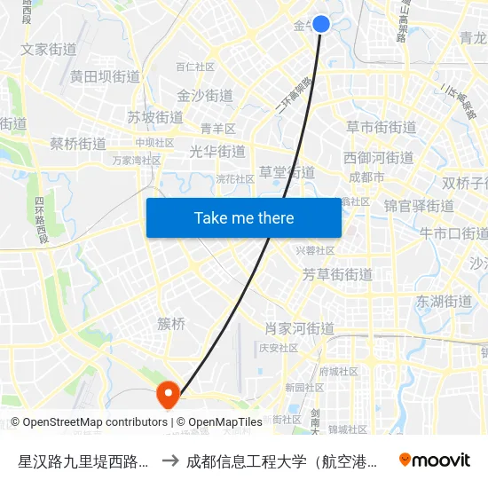 星汉路九里堤西路口站 to 成都信息工程大学（航空港校区） map