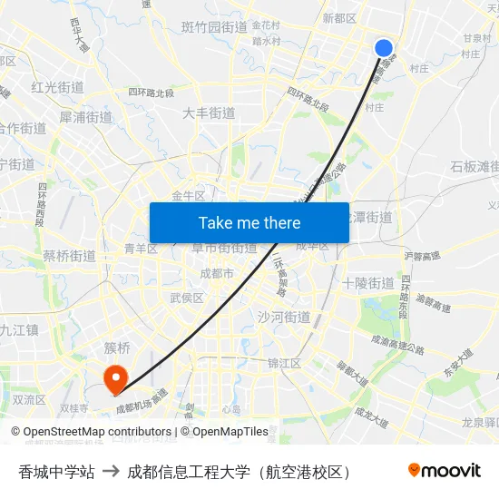 香城中学站 to 成都信息工程大学（航空港校区） map