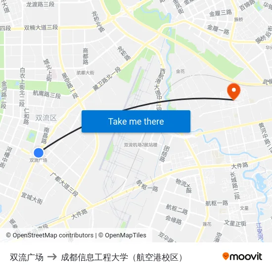 双流广场 to 成都信息工程大学（航空港校区） map