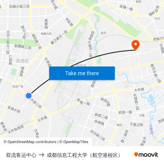 双流客运中心 to 成都信息工程大学（航空港校区） map