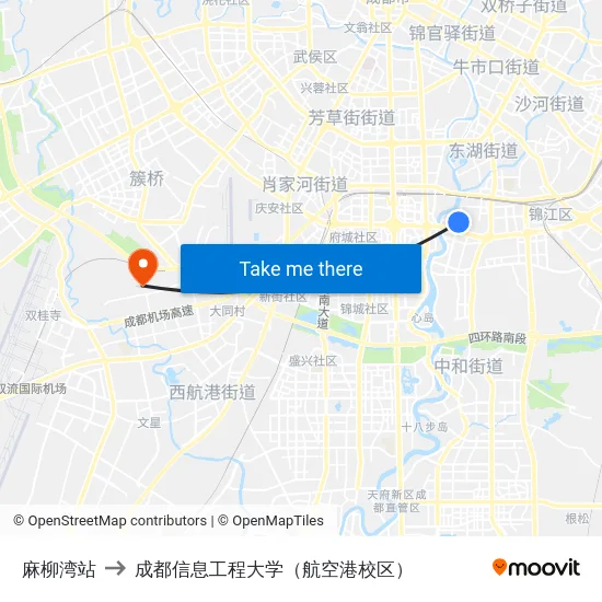 麻柳湾站 to 成都信息工程大学（航空港校区） map