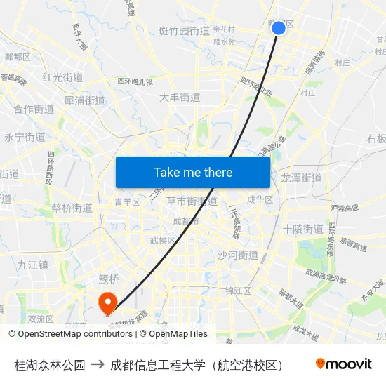 桂湖森林公园 to 成都信息工程大学（航空港校区） map