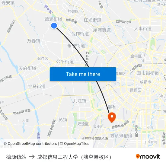 德源镇站 to 成都信息工程大学（航空港校区） map