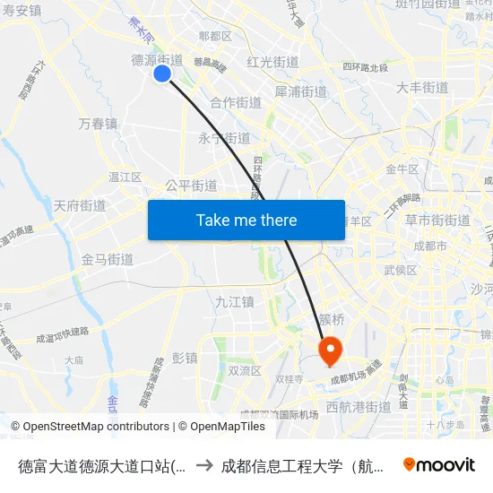 德富大道德源大道口站(德富大道) to 成都信息工程大学（航空港校区） map