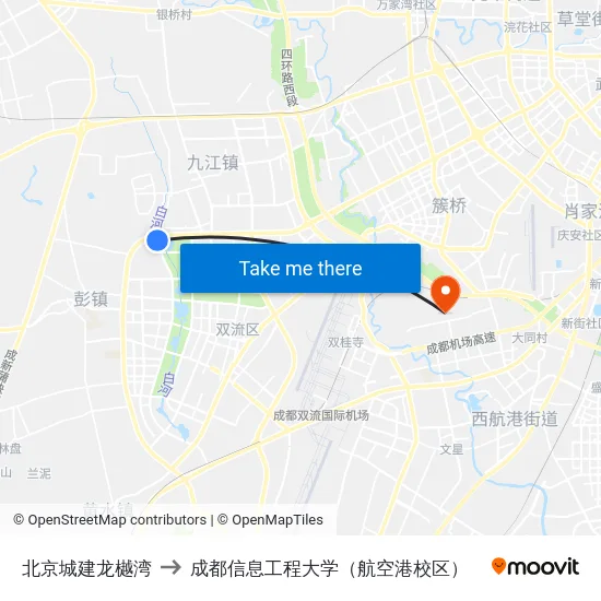 北京城建龙樾湾 to 成都信息工程大学（航空港校区） map