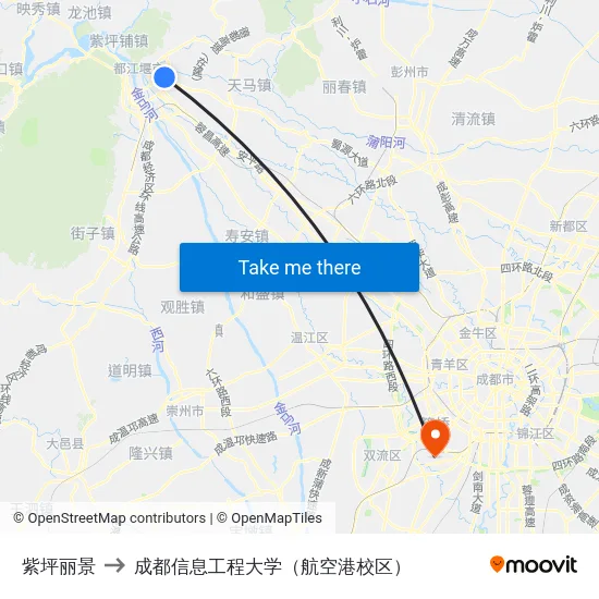 紫坪丽景 to 成都信息工程大学（航空港校区） map