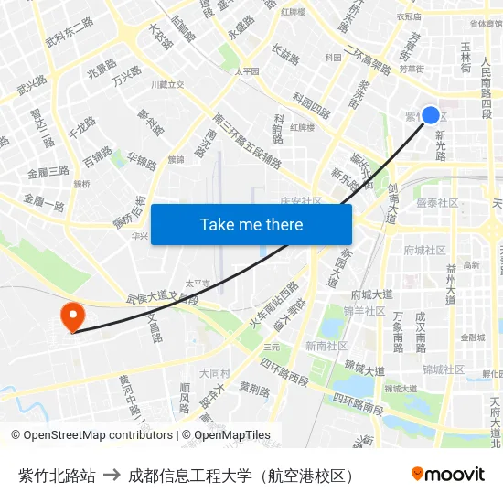 紫竹北路站 to 成都信息工程大学（航空港校区） map