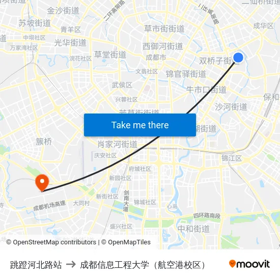 跳蹬河北路站 to 成都信息工程大学（航空港校区） map