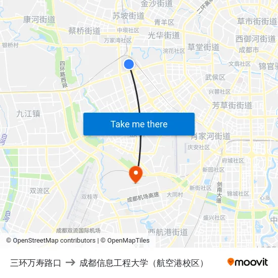 三环万寿路口 to 成都信息工程大学（航空港校区） map