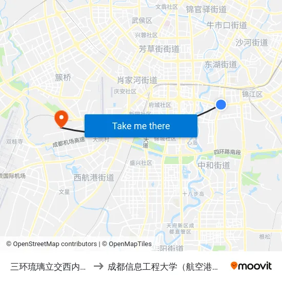 三环琉璃立交西内侧站 to 成都信息工程大学（航空港校区） map