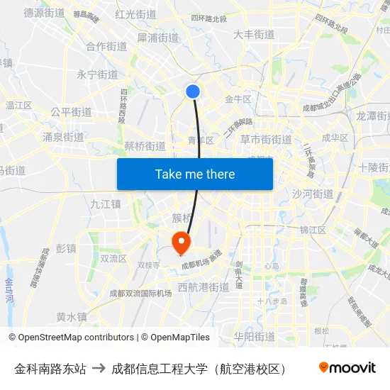 金科南路东站 to 成都信息工程大学（航空港校区） map