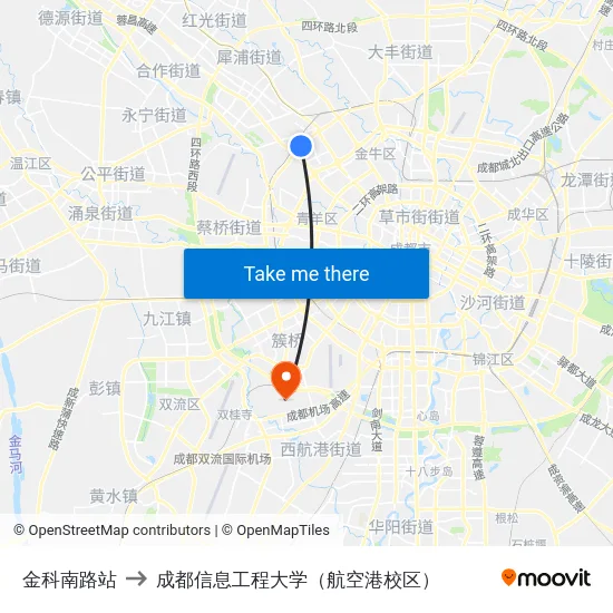 金科南路站 to 成都信息工程大学（航空港校区） map