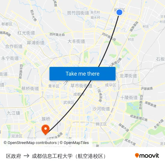 区政府 to 成都信息工程大学（航空港校区） map