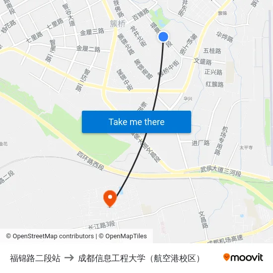 福锦路二段站 to 成都信息工程大学（航空港校区） map