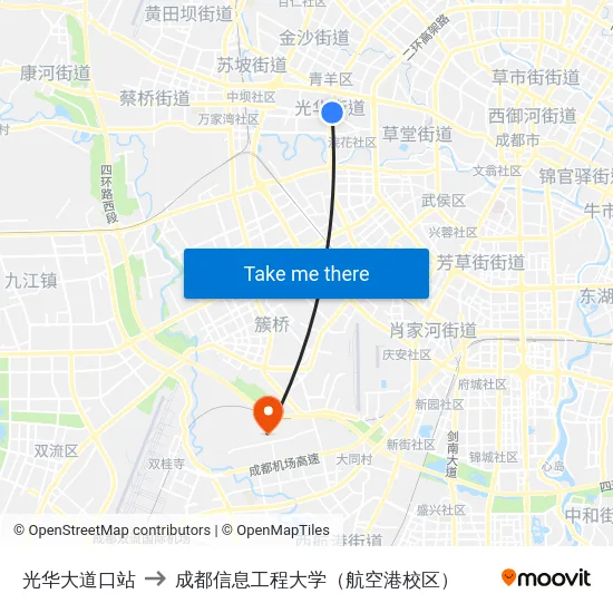 光华大道口站 to 成都信息工程大学（航空港校区） map
