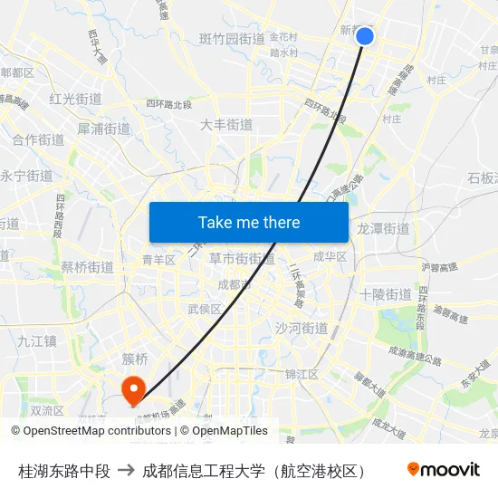 桂湖东路中段 to 成都信息工程大学（航空港校区） map