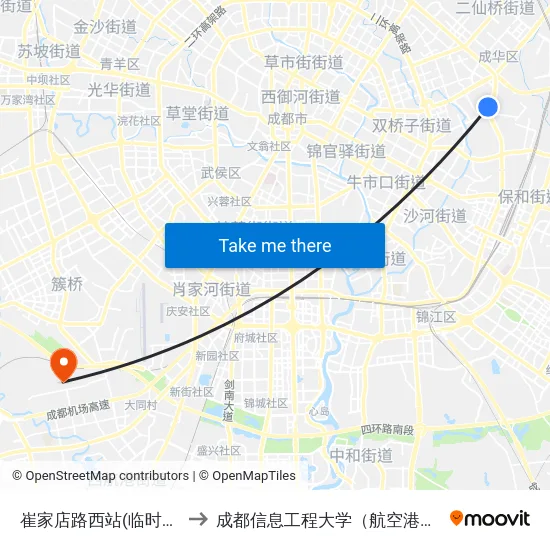崔家店路西站(临时取消) to 成都信息工程大学（航空港校区） map
