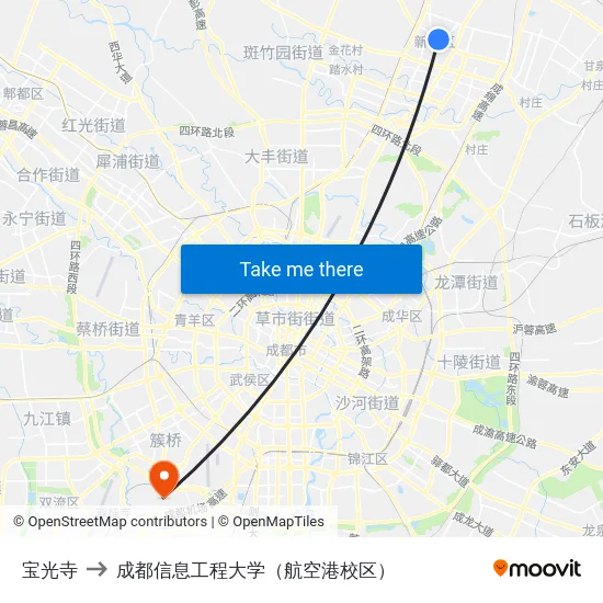 宝光寺 to 成都信息工程大学（航空港校区） map