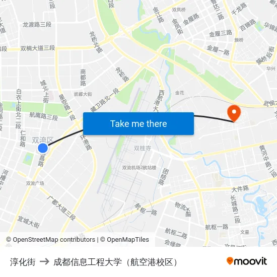 淳化街 to 成都信息工程大学（航空港校区） map