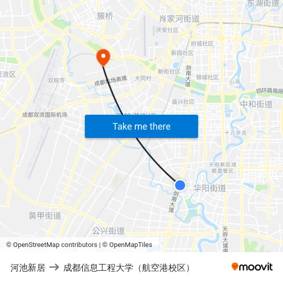 河池新居 to 成都信息工程大学（航空港校区） map