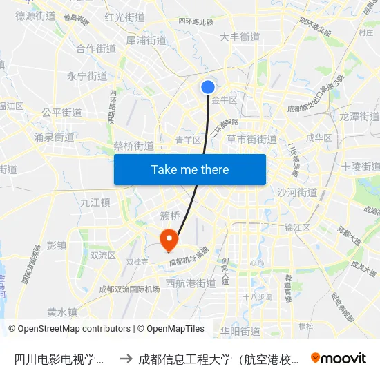 四川电影电视学院站 to 成都信息工程大学（航空港校区） map