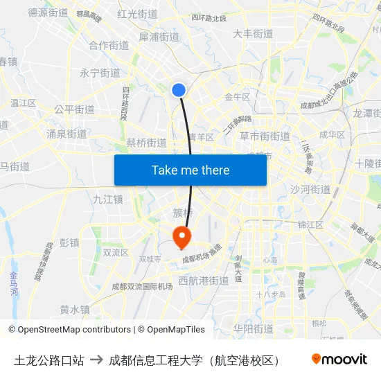 土龙公路口站 to 成都信息工程大学（航空港校区） map