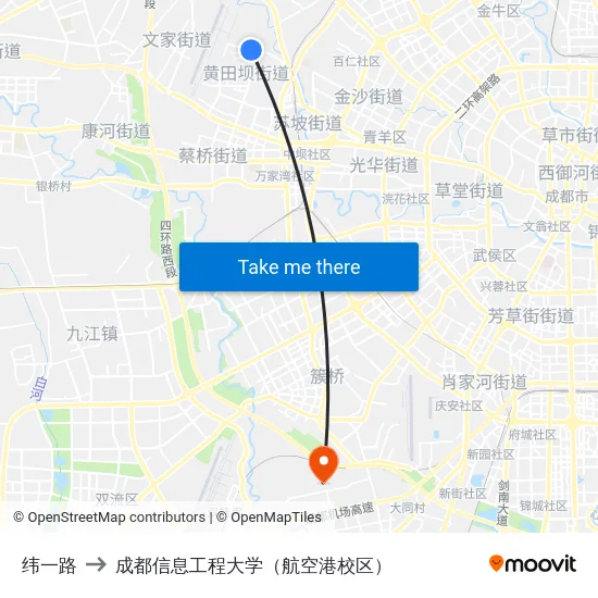 纬一路 to 成都信息工程大学（航空港校区） map