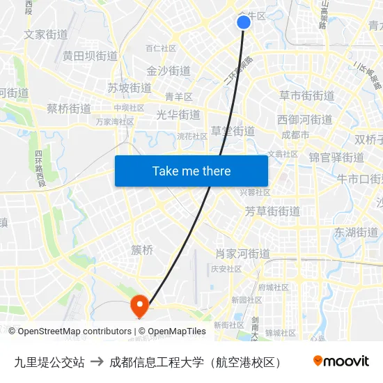 九里堤公交站 to 成都信息工程大学（航空港校区） map