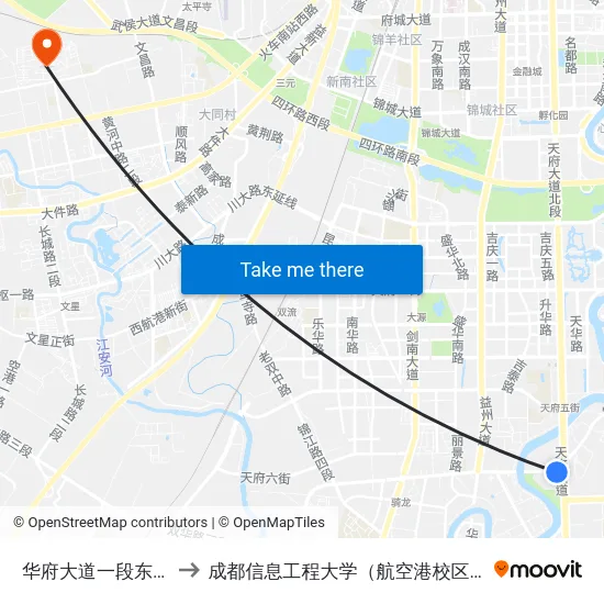 华府大道一段东站 to 成都信息工程大学（航空港校区） map