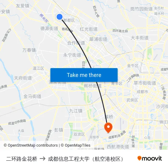 二环路金花桥 to 成都信息工程大学（航空港校区） map