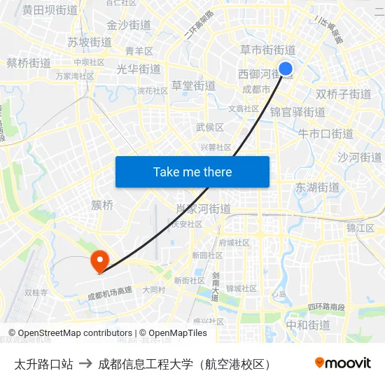 太升路口站 to 成都信息工程大学（航空港校区） map