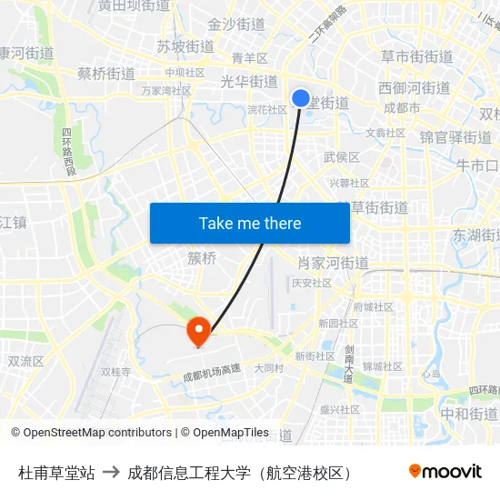 杜甫草堂站 to 成都信息工程大学（航空港校区） map