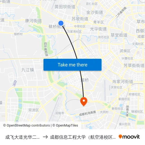 成飞大道光华二街 to 成都信息工程大学（航空港校区） map