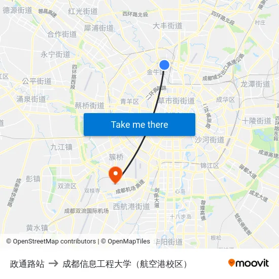 政通路站 to 成都信息工程大学（航空港校区） map