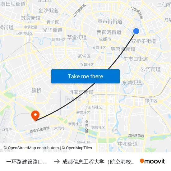一环路建设路口南站 to 成都信息工程大学（航空港校区） map