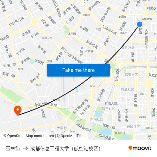玉林街 to 成都信息工程大学（航空港校区） map