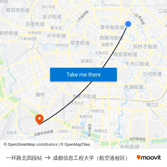 一环路北四段站 to 成都信息工程大学（航空港校区） map